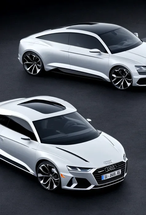 a 4-door coupe car, futuristic and dynamic style, with simple background,full body, the car, audi