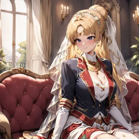 ((Highest quality)), ((masterpiece)), (detailed), （Perfect Face）、The woman is an Italian named Tsukino Usagi, and in a luxurious Italian mansion, she is wearing the gorgeous and glittering Italian traditional Sardinian costume, a lavishly decorated velvet ...