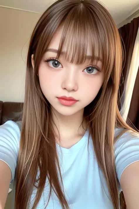 Her windblown blonde hair obscures her pretty face..、Bangs that flow between the eyes、Sexy big 、18year old cute little Beautiful Face、Shiny, bright, straight, super long blonde hair、Cute and beautiful long, smooth bangs covering the area between the eyes、L...