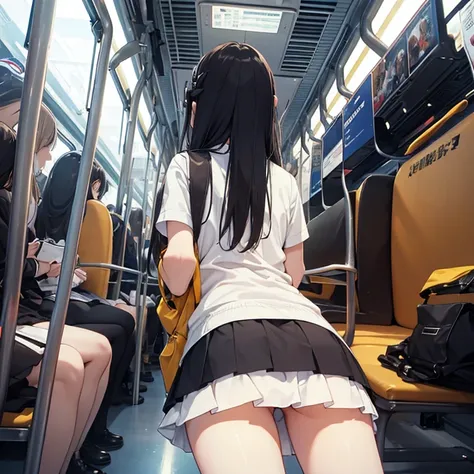 Mine system,Panty shot , Under the skirt,Low - Angle,Back view,10 people,Knee-high,Mr.々Panties,White Skirt.on the train