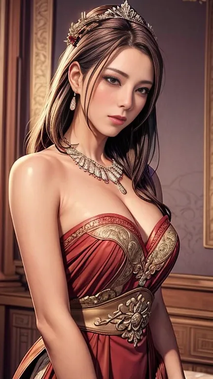 (Best quality,A high resolution,Masterpiece:1.2),Ultra-detailed,Realistic:1.37,Traditional portrait style,Detailed face and eyes,Beautiful lips,fine brushwork,soft, Flowing hair,Delicate flowers in the background,Subtle color palette,Soft lighting,A seamle...