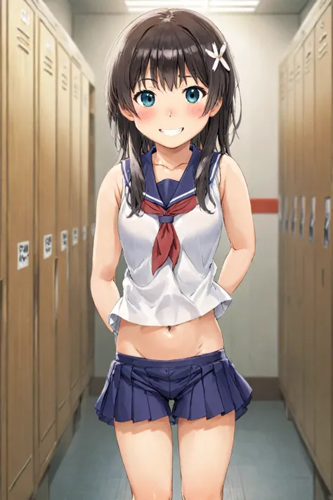 Saten Ruiko,Gym suit,Bloomers,locker room,着替えmiddle,underwear,behind,Cowboy Shot,smile,middle