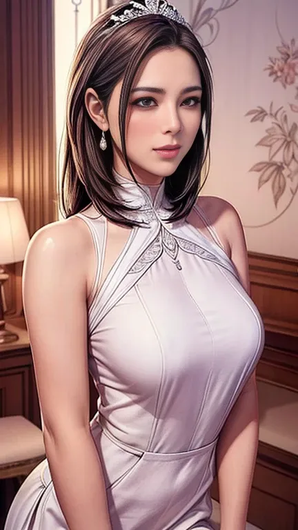 (Best quality,A high resolution,Masterpiece:1.2),Ultra-detailed,Realistic:1.37,Traditional portrait style,Detailed face and eyes,Beautiful lips,fine brushwork,soft, Flowing hair,Delicate flowers in the background,Subtle color palette,Soft lighting,A seamle...