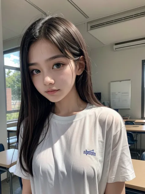 18 year old student dressed in a thin white shirt