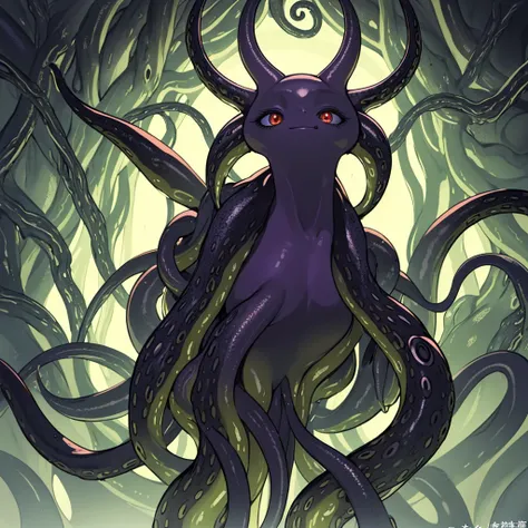 (No humans)、An alien tentacle creature with tentacles branching out from a central body with a single large eye