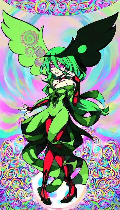 beautiful dlyad girl, green hair, full body, personified, fantasy, expressive eyes, beautiful face, ethereality, psychedelic, psychedelic delusion, masterpiece 