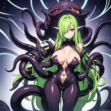 (No humans)、An alien tentacle creature with tentacles branching out from a central body with a single large eye