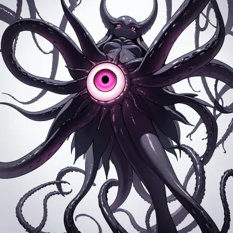 (No humans)、An alien tentacle creature with tentacles branching out from a central body with a single large eye、From below