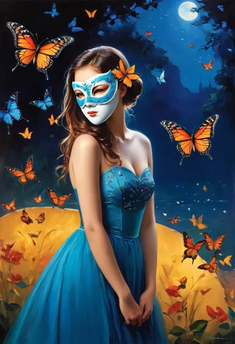 ((masterpiece, best quality:1.2), 1 Girl, Solitary，Looking at the audience，A girl with a mask and butterflies