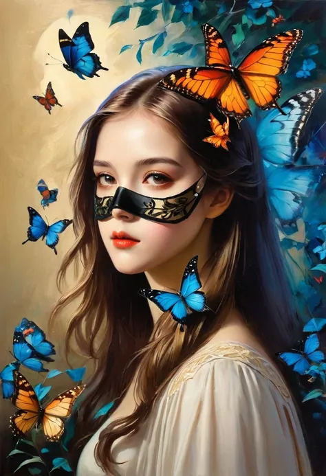 ((masterpiece, best quality:1.2), 1 Girl, Solitary，Looking at the audience，A girl with a mask and butterflies