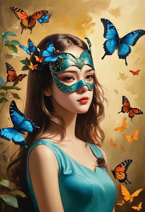 ((masterpiece, best quality:1.2), 1 Girl, Solitary，Looking at the audience，A girl with a mask and butterflies