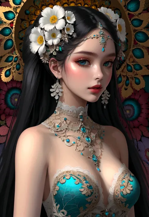 (masterpiece, Top quality, best quality, Official Art, beautiful and aesthetic:1.2), (1 Girl), twintails, Extremely detailed,(Fractal Art:1.3),rich and colorful,The most detailed,Upper Body, [Lace],[Jewelry],[flower],