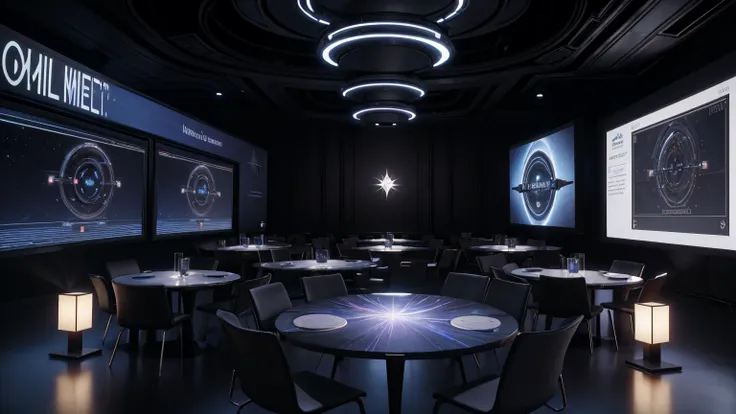 Networking Event

Virtual event where participants interact and expand their network in a virtual space.
Discussion tables set up based on specific themes. perfect pictures, super realistic image, futuristic, metaverse