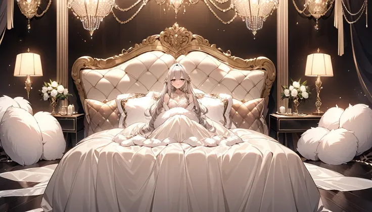 Luxurious and fluffy silk bed、Lots of big silk pillows、