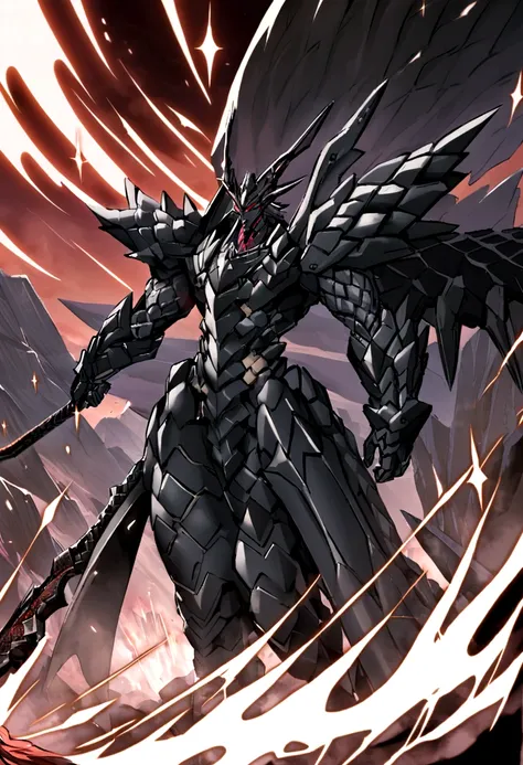 Shikai Liberation Command: "Rugge, Kurogane Ryū" (Rugge, Black Iron Dragon)

form: When the Shikai is activated, The Zanpakutō transforms into a large double-edged sword with a black metallic appearance and silver sparkles.. The blade has a texture similar...