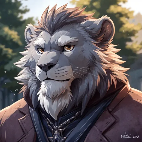 anthro lion, ((grey lion)) 4k, high resolution, best quality, posted on e621, solo, anthro body, male, adult, masculine, , corre...