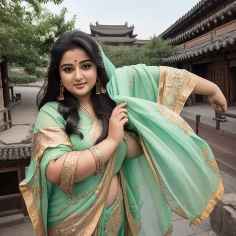 1 Heavenly beautiful and goddess beauty cute and sweet looking face Arabian female in front of Ciqikou Ancient Town, China, Heavenly beautiful Overweight, Heavenly beautiful Extremely fat, Heavenly beautiful and attractive Chubby figure , Heavenly beautifu...