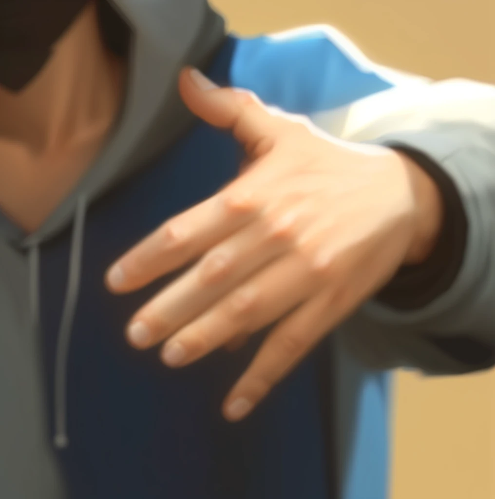 there is a man in a hoodie and a baseball cap holding his hands out, heavy gesture style closeup, realistic artstyle, simpe hands, ultra detail. digital painting, low - poly hands, character art closeup, low detailed. digital painting, extreme hand detail,...