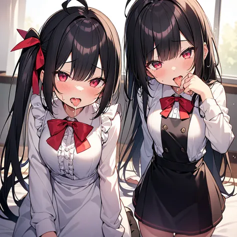 NSFW,(((2 black hair lolis))),finely detailed beautiful eyes and detailed face, perfect anatomy, colorful, sidelight, street, hetero,unsensored,(loli:1.2),(fellatio:1.5),([partially ([[sweat:love juice:0.5] cum:0.1] drip onto)faces:1.2),(2girls and 1boy:1....