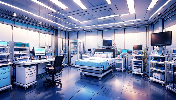 white and bright room。future science lab。institute of science。life sciences。the results of scientific experiments are displayed ...