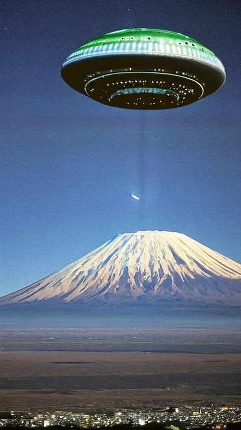 Big UFO over Mt. Fuji, giant UFO, spaceship, science fiction, destruction of the earth