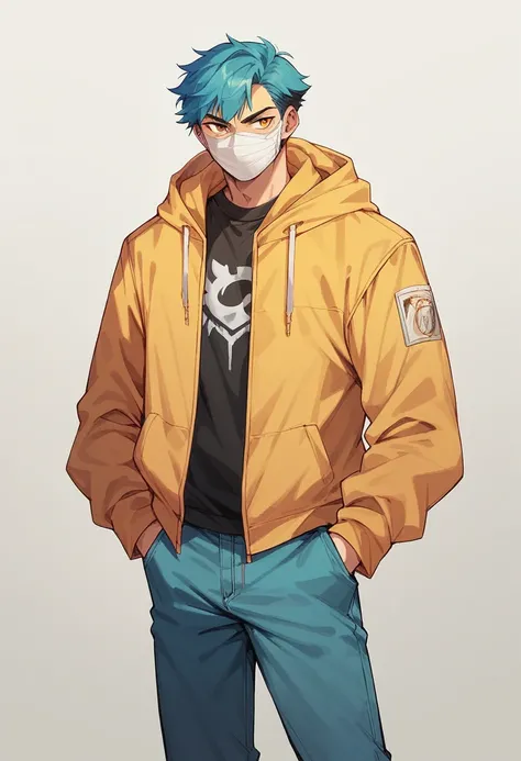 boy with neon hoodie masks hands in pocket 