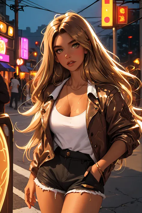 (best quality: 1.2), clean face, (masterpiece: 1.2, 8k)(PureErosFace_V1: 0.7), perfect anatomy, 1girl,a beautiful fashion model ,(masterpiece, official art, best quality) (hazel eyes) ,long and shiny hair, brown hair with blonde streaks in hair, long hair,...