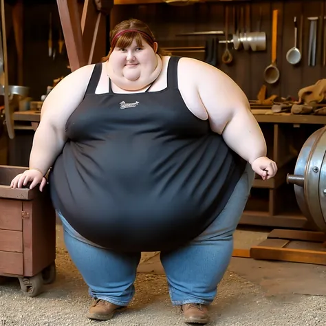 Extremely obese female blacksmith