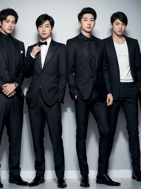 Handsome asian boy band，short hair