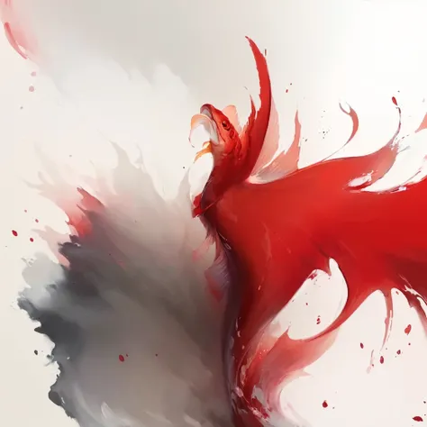 painting of a red fish with a white background and a red tail, red fluid, in stunning digital paint, beautiful brush stroke rendering, in red paint, stunning digital painting, digital art painting, painted digital art, an expressive digital painting, red p...