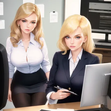  blond woman sitting at desk talking on telephone with computer monitor, 1 9 8 0 s business fashion, business woman, 1 9 8 0 s woman, woman in business suit, young business woman, denis velleneuve, female in office dress, sat at her desk, female lawyer, we...