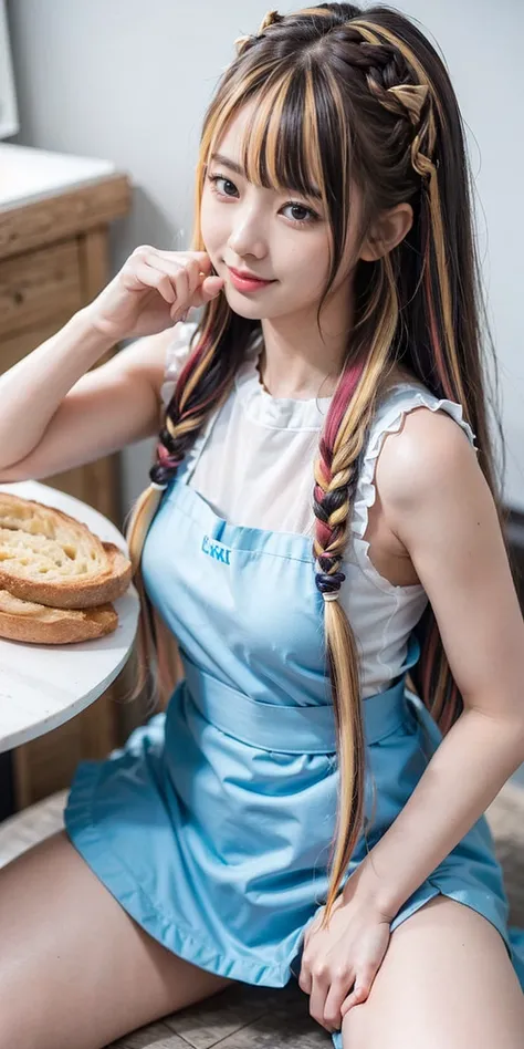 Fluid organization:1.6), 本当に野生の髪を持つ一人のbeautiful女の子, (Colorful wavy hair:1.2),( Two long braids:1.2), (Long wild hair:1.2), (Multicolored Hair: 1.9),可愛いsmile
パン屋販売スタッフ、(((Low - Angle:1.4)))、((One hand raised))、((She is wearing a colorful and pop blouse and ...