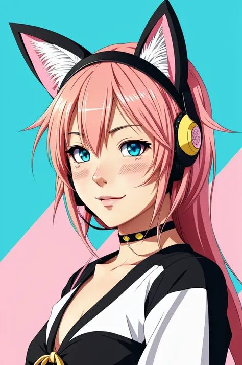 portrait of an anime character, cat ear headband, anime character illustration, 2d drawing, vibrant anime colors, 2d style anime, 2d anime character, line art