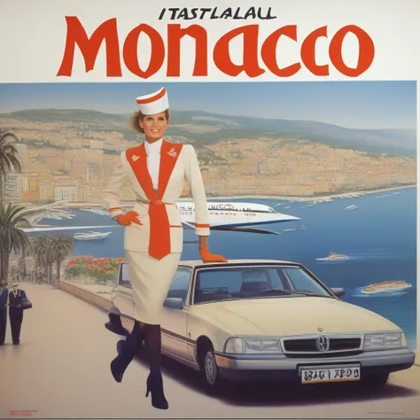 High resolution photography, stewardess, poster of the 80s, (("Monaco" "Istanbul"))