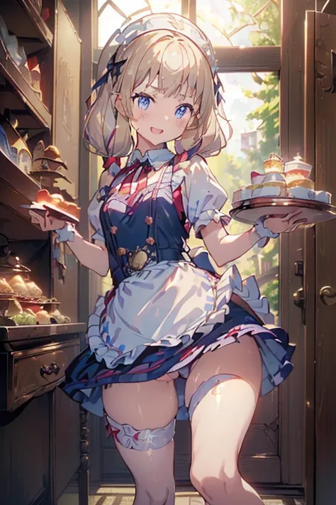 (perky chest:1.2), (pointed chest:1.2),(((Black Tunic:1.3))),(((cakes and bread in the basket),Cute and beautiful girl,Cute round face,Cute smile,with blush cheeks,Red Lip,a girl 22 years old, nsfw:1.2, beautiful body:1.3), shinny skin, BREAK, ((alice in t...