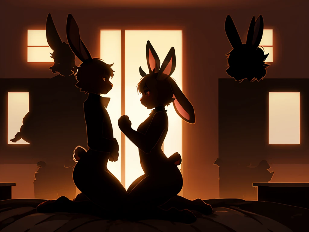 In a house , (rabbit ear couple silhouette:1.7) , nudity , erotica , Kama Sutra , porn , doggy style , curvy , Mating