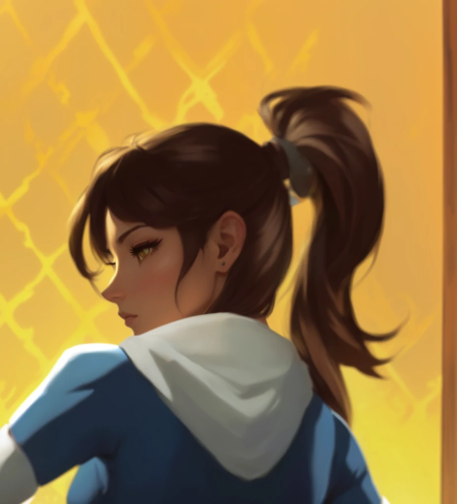 there is a cartoon picture of a girl with a ponytail, character art closeup, portrait of chun - li, portrait of avatar korra, portrait of chun li, character portrait closeup, avatar image, chun - li, chun-li, her hair is in a pony tail, character close up,...