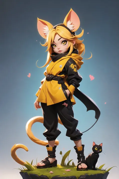 a cat warrior character,(full body:1.2),simple background, masterpiece,best qualit, Naruto Uzumaki costume, chibi, advanced digital chibi art, g liulian art style, maplestory mouse, bian lian, chibi art, league of legends art style, character art of maple ...