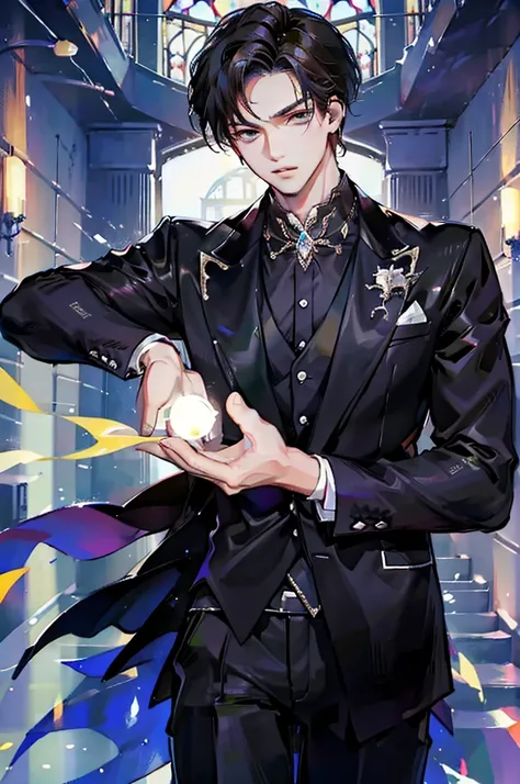 masterpiece, high quality, best quality, 2male, manhua face, handsome, formal clothes, half body,