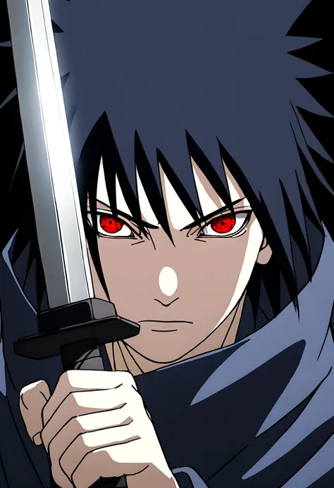 sasuke uchiha, lighting in hand, chicory, upper body, sharingan in eyes, ready to fight, sword, hight quality, red eyes, no back...