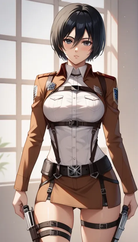 score_9, score_8_up, score_7_up, break source_anime, adult mikasa ackerman, black eyes, black hair, short hair, medium breasts, ...