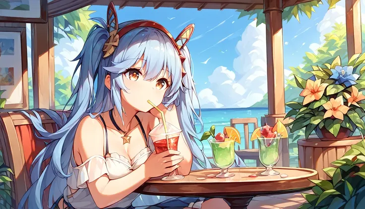 ((1girl:1.3)), ((moe style:1.3)), laffey_(azur_lane), ((casual wear:1.3)), ((drinking:1.3)), ((perfect face)), ((extremely cute:...