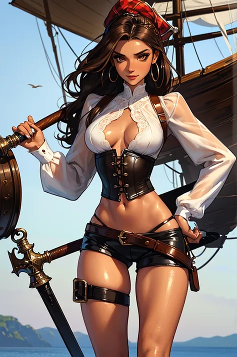 (masterpiece), best quality, expressive eyes, perfect face, (pirate ship background), (standing), (smirk), (closeup view), (1gir...