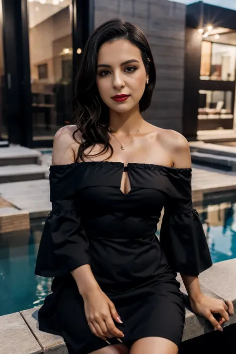 lili.v2, beautiful lady, 30 years old, wearing off-shoulder black dress