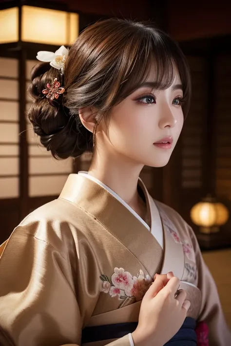 (masterpiece:1.3), (8K, Realistic, RAW Photos, Best image quality: 1.4), Japanese 、(Random Hairstyles:1.2)、Very detailedな顔、Attention to detail、Small eyes、Single eyelid、Asian Beauty、Sharp focus:1.2、Beautiful woman:1.4、Light brown hair、Short Bob、Highest qual...