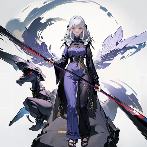 (absurderes、hight resolution、ultra-detail)、​masterpiece、top-quality、girl with a scythe、solo、silver hair、long straight hair and b...