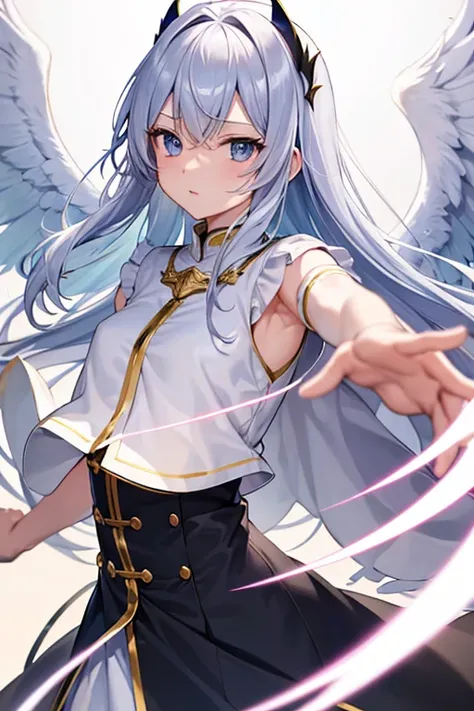 Angel], Sudden Approach, Motion blur for explosive acceleration, Combat Flight Mode, Fly high with beautifully detailed wings, Clear and pure eyes, View your viewers, god聖な弓を掲げて視聴者に狙いを定めましょう., god々pure white, The shine of pure gold, Dynamic Shot,