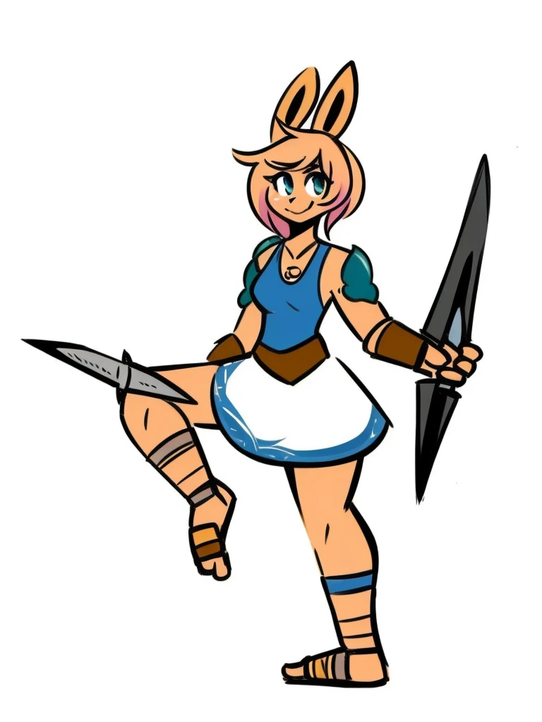 1girl, furry, furry_female, goat_ears, goat_girl, smile, solo, wearing  armor, gladiator flat sandals, gladiator skirt, humanoid feet, holding sword