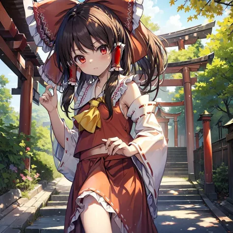 (((reimu hakurei)))　((shrine maiden　shrine))　(maple　shrine)　shining edge　shining background