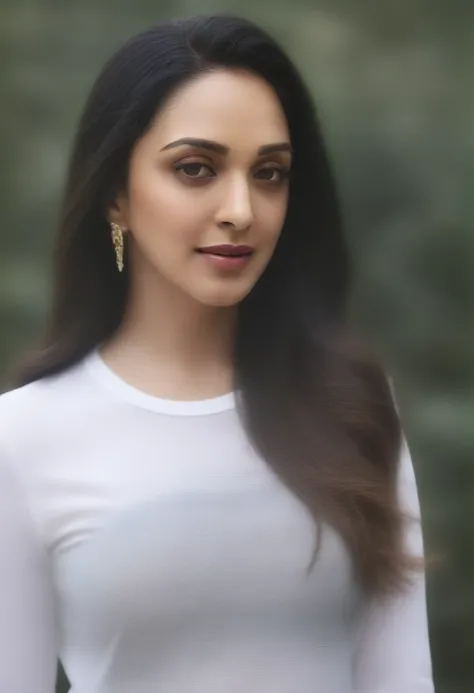 ((best quality)), ((masterpiece)), (detailed), (kiara advani ) , wearing long sleeves white printed t-shirt and blue jeans , in ...